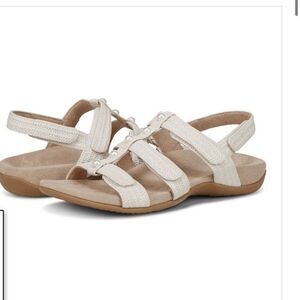 Vionic Amber Pearl Women Orthotic Flat Sandals White Leather Sz 9 Adjustable